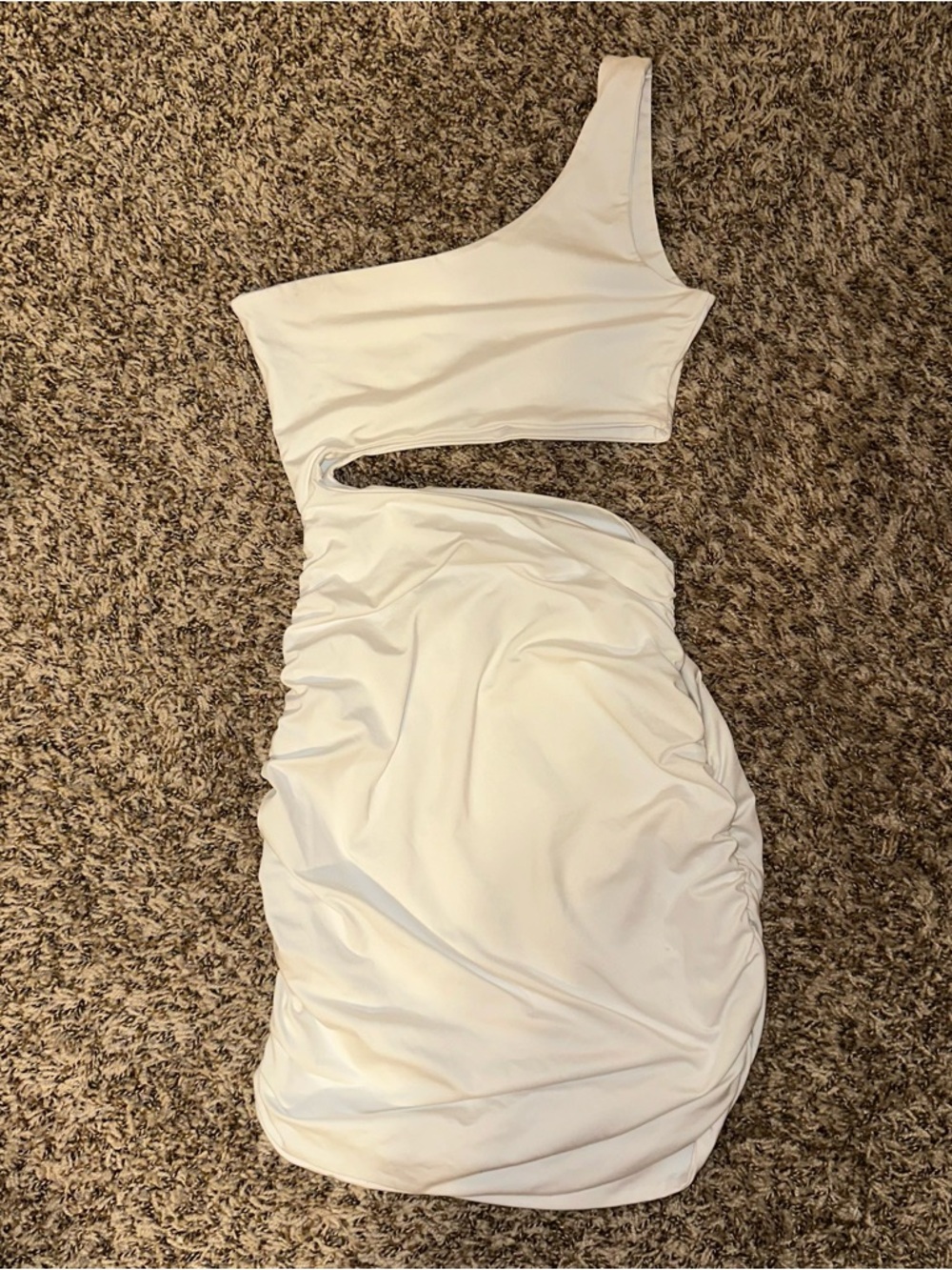 SHEIN White One-Shoulder Cutout Ruched Dress
